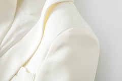 Double Breasted Pure Black Waist Slim-fit Commute Blazer Collar Coat - kinko