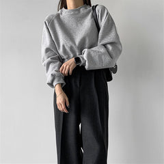 Round Neck Waist Trimming High Waist Short Sweatshirt - kinko