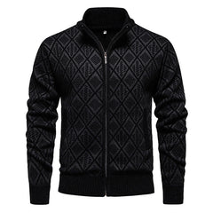 2024 Fall Winter Men Fleece-lined Thickening Stand Collar Sweater Korean Style Casual Zipper Sweater Coat