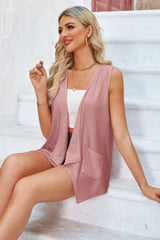 Eyelet Open Front Sleeveless Cardigan - kinko