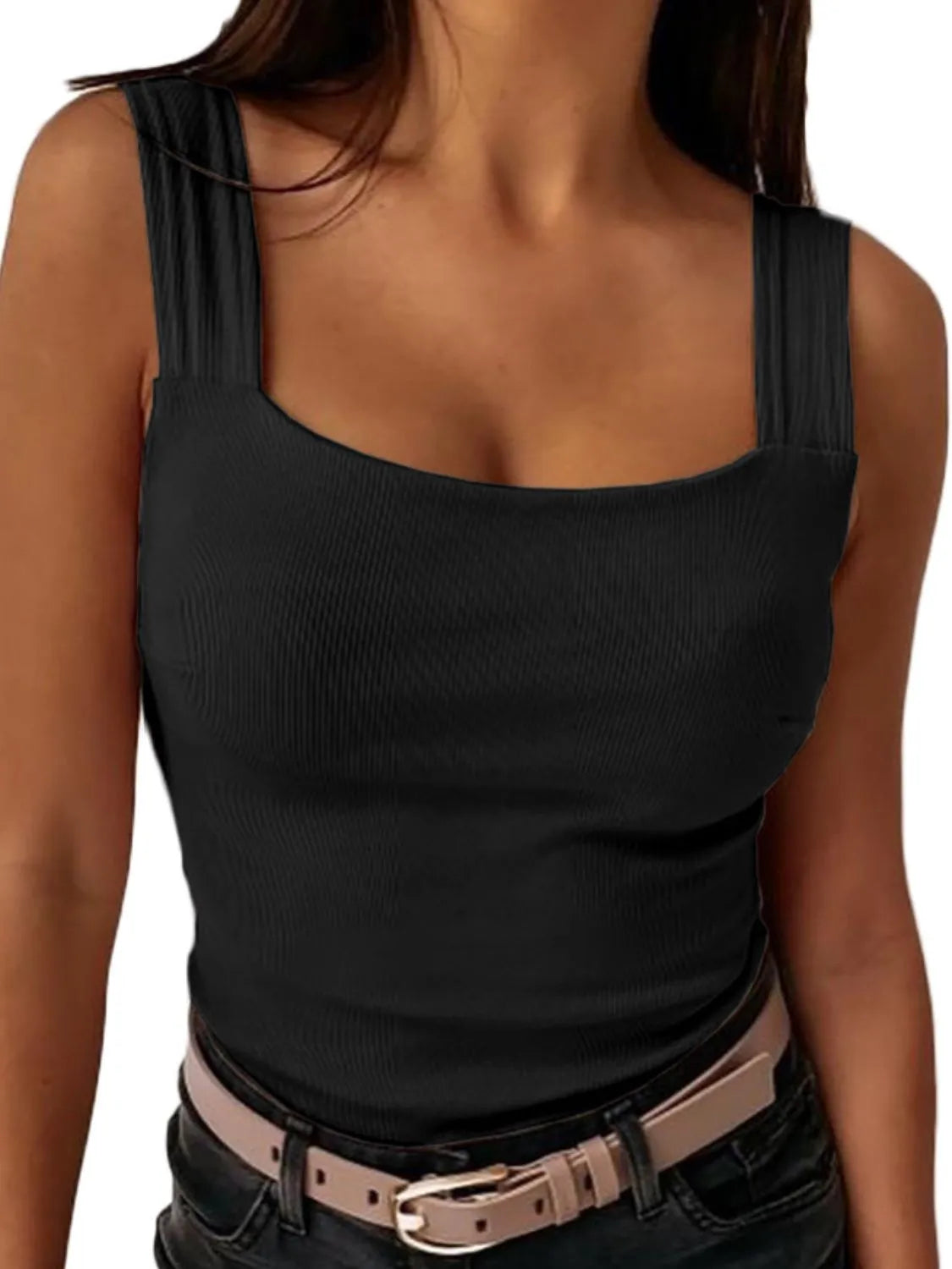 Square Neck Wide Strap Tank - kinko