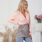 Lässiger Pullover mit Blumenmuster für Damen, locker geschnitten, mit halbem Reißverschluss und kontrastfarbenem Kapuzenpullover für den Herbst.