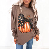 Damen Sommer-Sweatshirts mit Halloween-Kürbis-Leoparden-Schleifen-Print