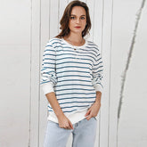 Early Autumn Striped Long Sleeved Top Women Casual Loose Fitting Pullover round Neck Knitwear Women