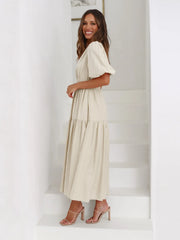 Tiered Surplice Half Sleeve Midi Dress - kinko