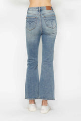 Judy Blue Full Size Tummy Control Back Embroidered Pocketed Bootcut Jeans Plus Size - kinko