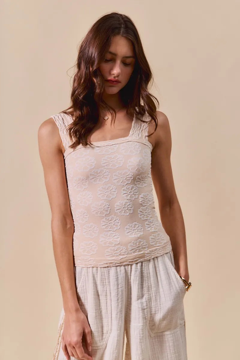 SO ME Two Tone Floral Seamless Tank Top - kinko