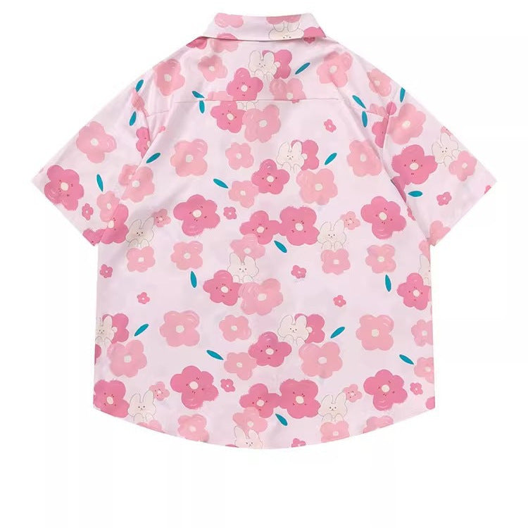 Women's Design Retro Hong Kong Style Printed Short-sleeved Shirt - kinko