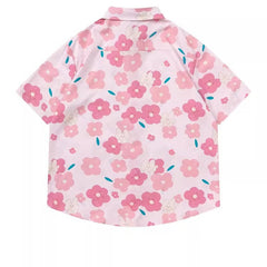 Women's Design Retro Hong Kong Style Printed Short-sleeved Shirt - kinko