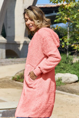 Double Take Full Size Hooded Teddy Bear Jacket with Thumbholes - kinko