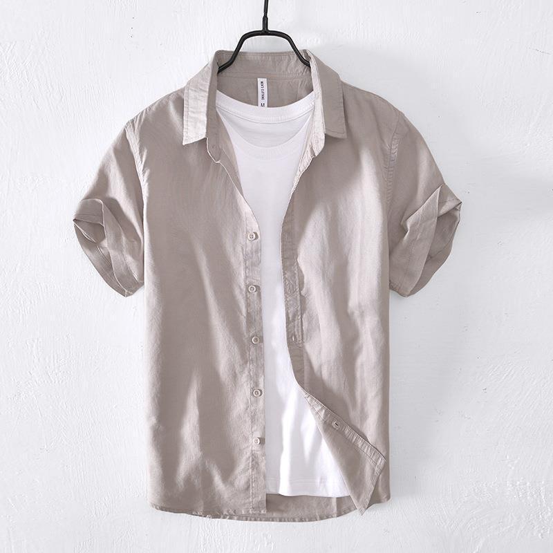 Casual Cotton And Linen Short Sleeve Shirt Men - kinko