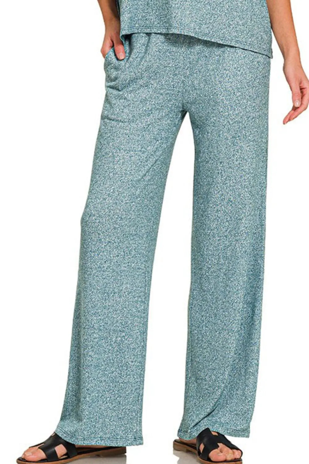 Zenana Soft Melange Short Sleeve Tee & Long Pants Set - kinko