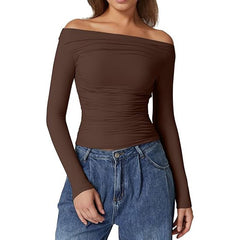 European And American Women's Clothing Top Off-shoulder Long Sleeve T-shirt - kinko