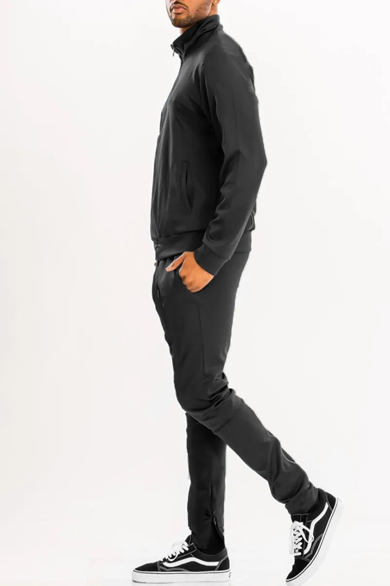 WEIV Men's Full Size Zip Up Track Jacket and Pants Set Plus Size - kinko