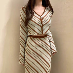 Two Short Knitwear High Waist Skirt Suit Women - kinko