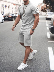 Men's Plus Size Round Neck Short Sleeve Top and Shorts Set - kinko