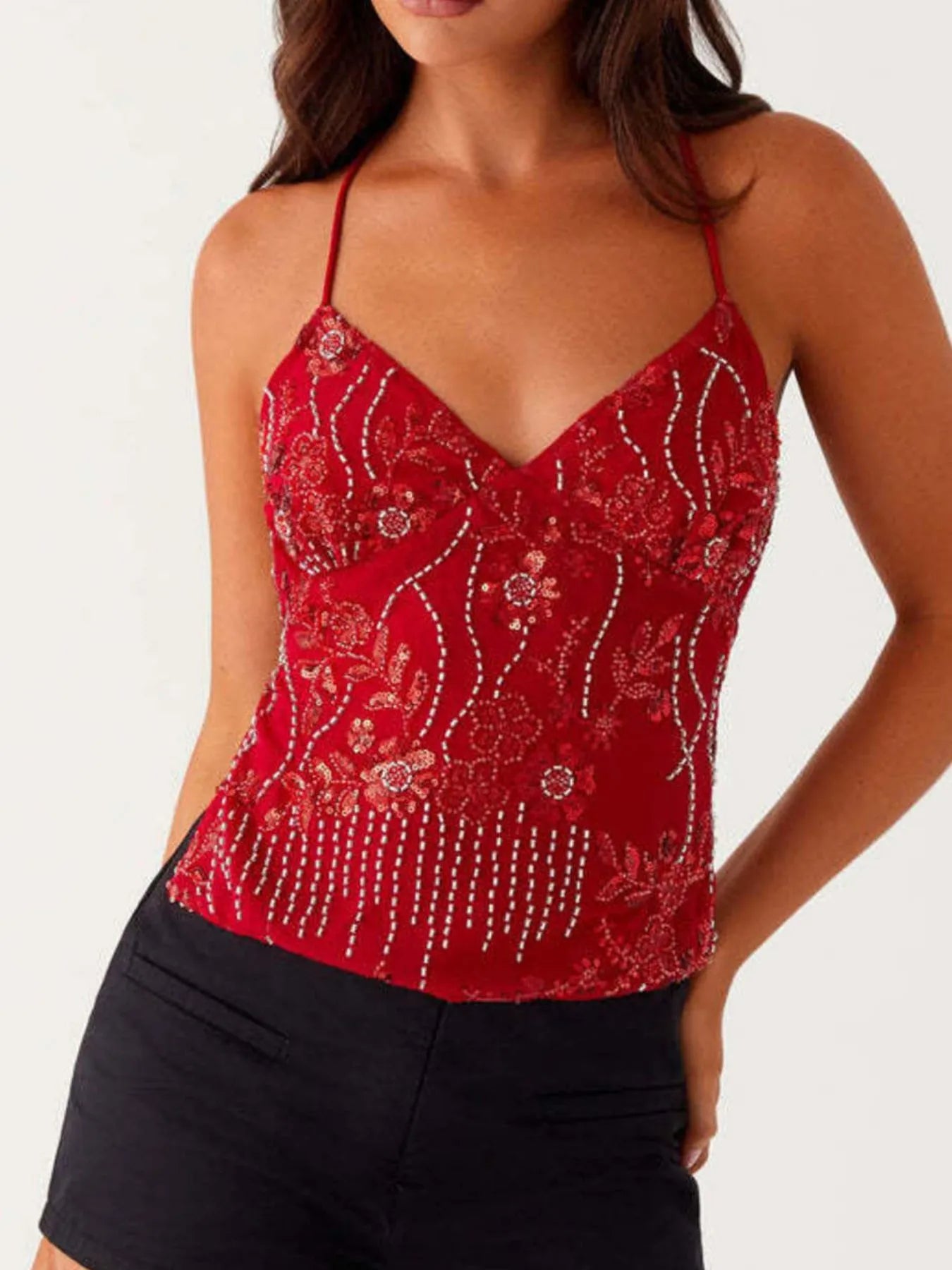 Crisscross Back V-Neck Cami - kinko