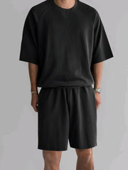 Men's Full Size Round Neck Top and Shorts Set Plus Size - kinko
