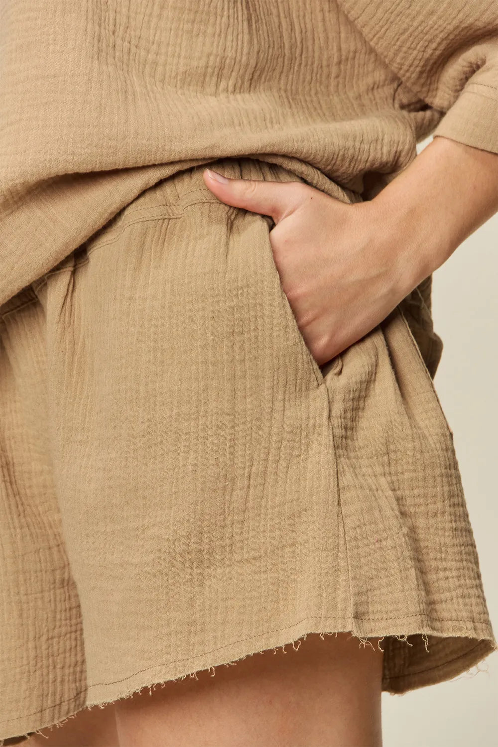 Double Take Texture Half Sleeve T-Shirt and Drawstring Shorts Set - kinko