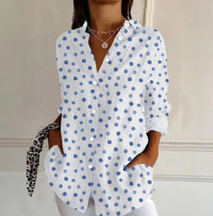 Striped Long-sleeved Shirt Women's Rainbow Cardigan Contrast Color Coat Lapel - kinko