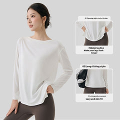 Modal Sports Blouse Women's Long Sleeve Slit On Both Sides Loose Breathable - kinko
