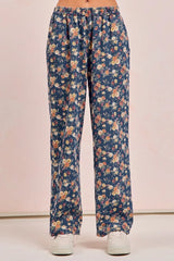 BiBi Washed Floral Print Wide Leg Jeans - kinko
