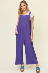 Double Take Full Size Texture Sleeveless Wide Leg Overall - kinko