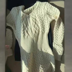 Embossed Zipper Casual Knitted Dress Women - kinko