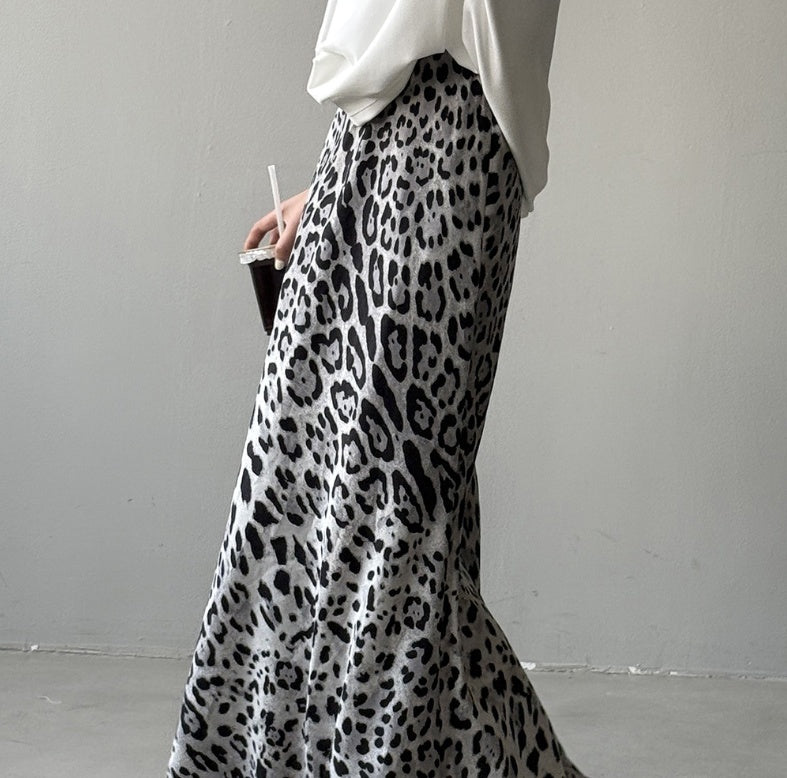 Light Luxury High-grade Leopard Print Split Skirt Women's High Waist Slimming - kinko