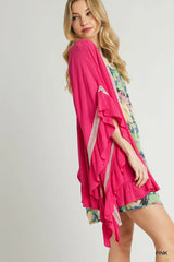 Umgee Ruffle Trim Kimono with Crochet Accent - kinko