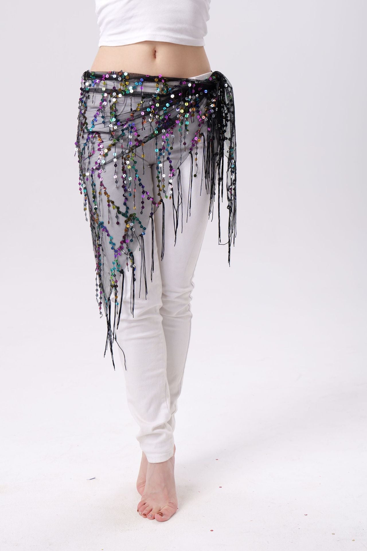 Belly Dance Sequins Tassel Triangle Waist Scarf - kinko