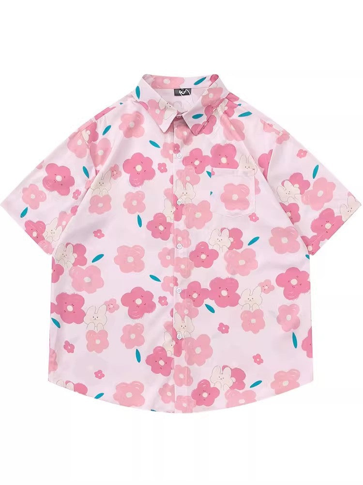 Women's Design Retro Hong Kong Style Printed Short-sleeved Shirt - kinko