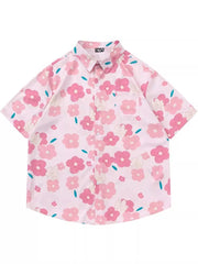 Women's Design Retro Hong Kong Style Printed Short-sleeved Shirt - kinko