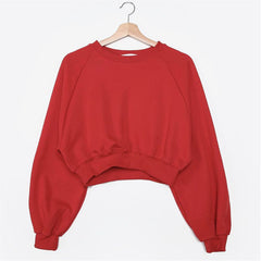 Round Neck Waist Trimming High Waist Short Sweatshirt - kinko