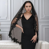 Exquisite Lace Black Veil Pearl Bridal Veil - kinko