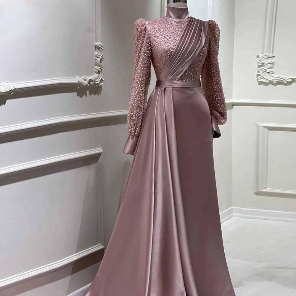 Stand Collar All-inclusive Long Sleeve Detachable Evening Dress Elegant Elegant Two-piece Suit - kinko