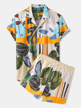 Men's Full Size Printed Short Sleeve Shirt and Shorts Set Plus Size - kinko