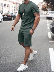 Men's Plus Size Round Neck Short Sleeve Top and Shorts Set - kinko