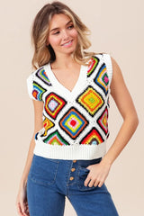 BiBi Diamond Granny Square Sweater Vest - kinko