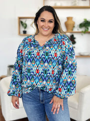 Double Take Full Size Printed Balloon Sleeve Blouse - kinko