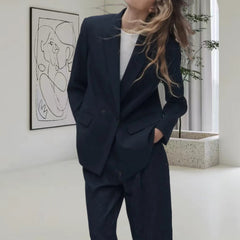 Women's Loose Casual Double Breasted Blazer - kinko