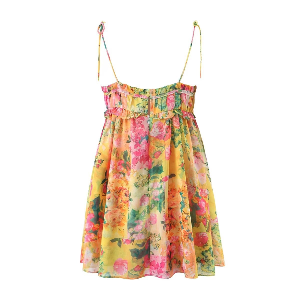 Y2K Flowers Print Suspender Dress Summer Fashion Ruffled Holiday Beach Short Dresses Womens Clothing - kinko