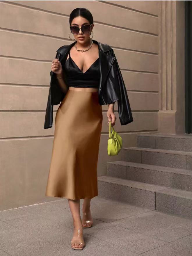 European And American Elegant Style A- Line Satin Skirt - kinko