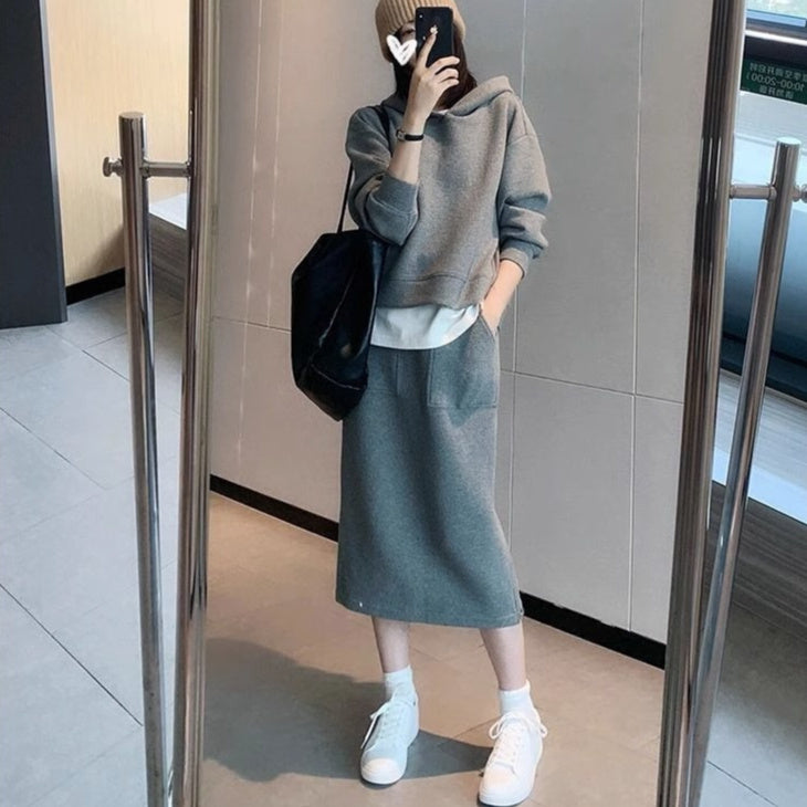 Casual Fashion Women's Hoodie Skirt Suit - kinko