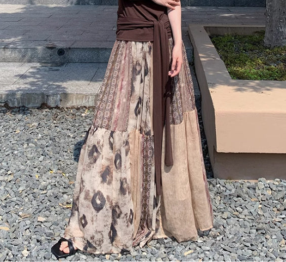 Vintage Printed Chiffon Printed Skirt - kinko