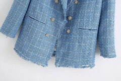 Retro loose suit tweed women's blazer jacket casual women streetwear - kinko