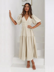 Tiered Surplice Half Sleeve Midi Dress - kinko