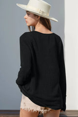 Double Take Full Size Notched Thumbhole Long Sleeve T-Shirt - kinko