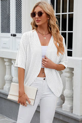 Eyelet Open Front Half Sleeve Cardigan - kinko