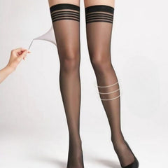 Two Long Stockings Women's Summer Thin Black Flesh-colored Anti-hook Silk Over The Knee Socks Non-slip High Socks - kinko